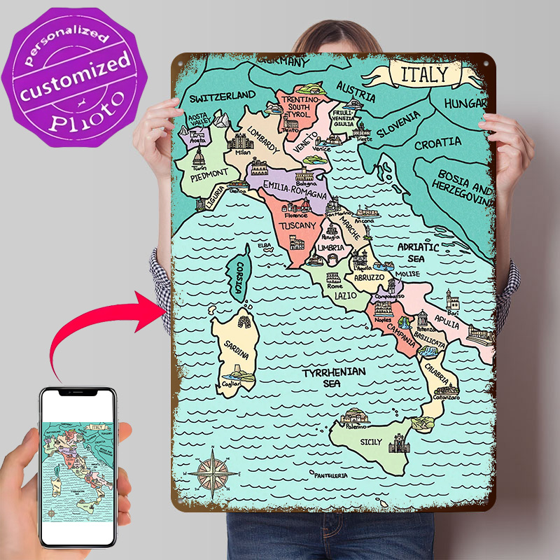 Custom Map Poster - Красочная карта Италии с 3D-текстурой, напечатанная