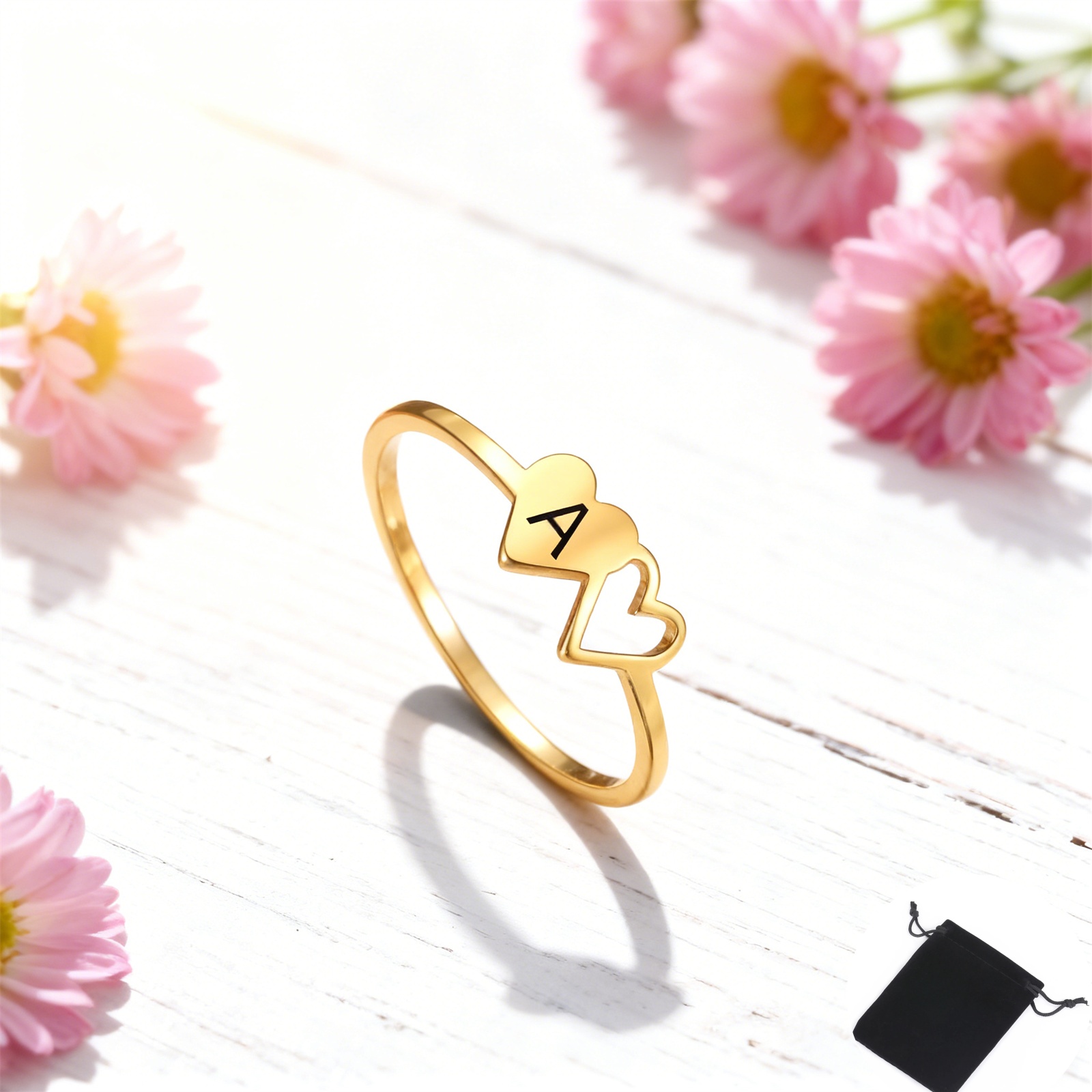 Кольцо с двойным сердцем по ин – обзор и цена Initial Ring Custom